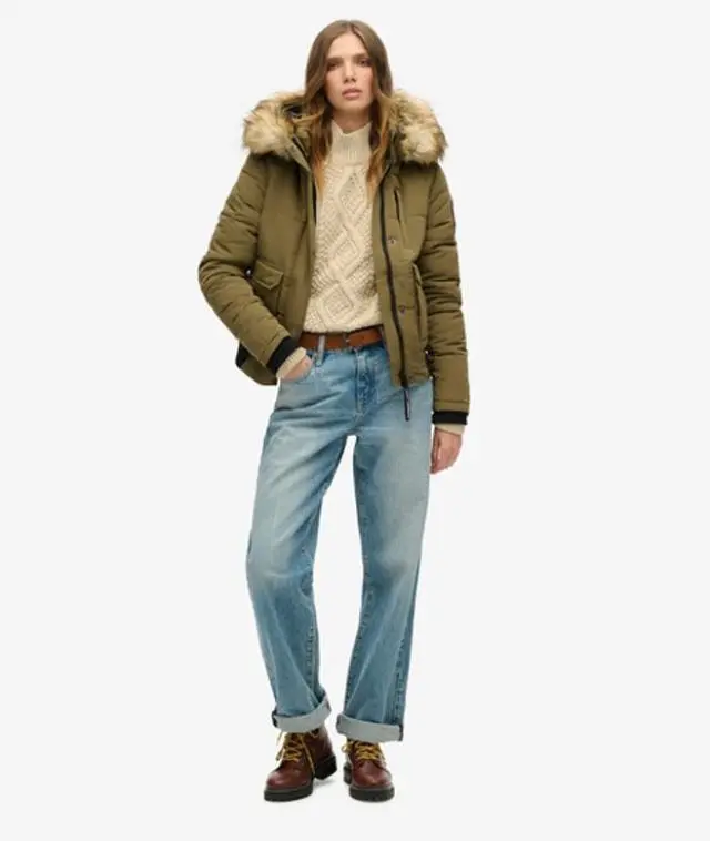 Superdry Women's Everest Hooded Bomber Jacket Green / Military Olive - 