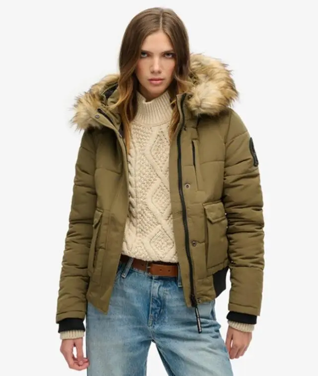 Superdry Women's Everest Hooded Bomber Jacket Green / Military Olive - 