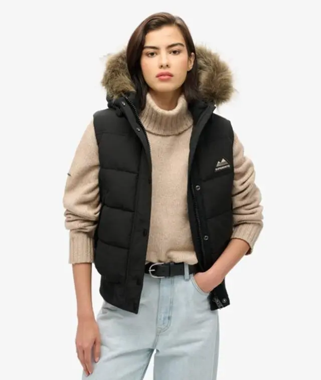 Superdry Women's Everest Faux Fur Gilet Black - 