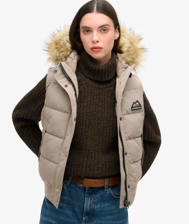 Superdry & Co Women's Everest Faux Fur Gilet Beige / Deep Beige Slub - 