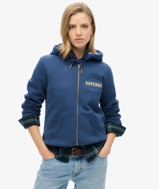 Superdry Women's Luxe Metallic Logo Zip Hoodie Dark Blue / Sargasso Sea Blue - 