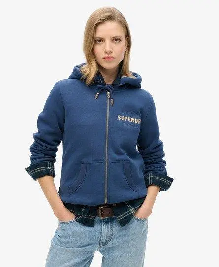 Superdry Women's Luxe Metallic Logo Zip Hoodie Dark Blue / Sargasso Sea Blue -