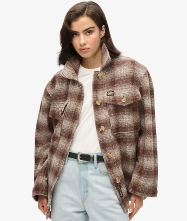 Superdry Women's Heavyweight Unlined Overshirt Cream / Ivory Ombre Check - 