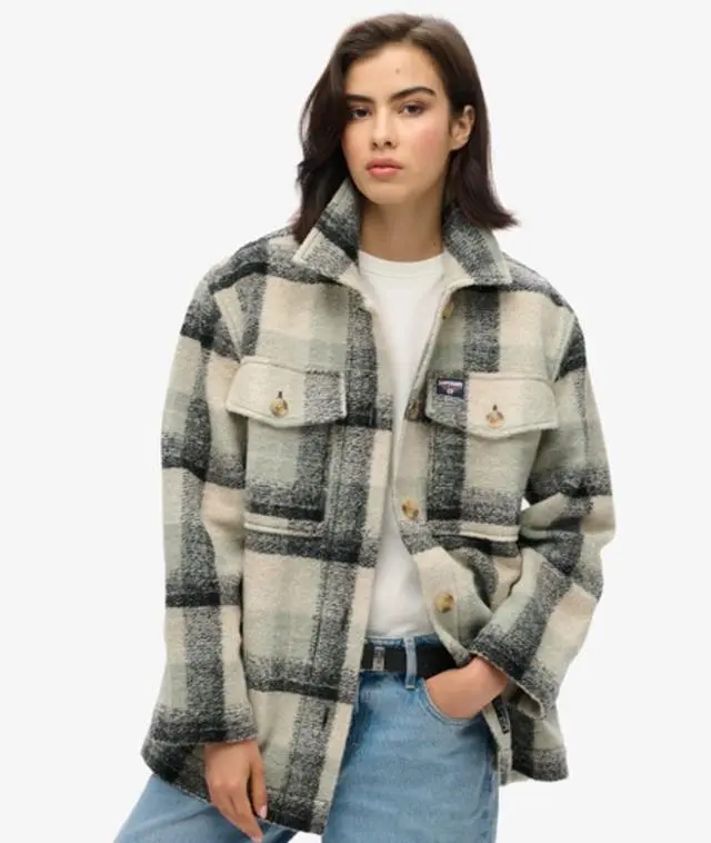 Superdry Women's Heavyweight Unlined Overshirt Blue / Pale Blue/black/ivory Check - 
