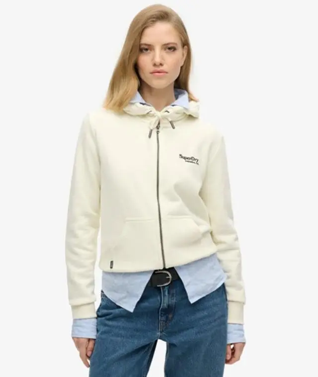 Superdry Women's Essential Logo Half Brushed Zip Hoodie White / Off White - 