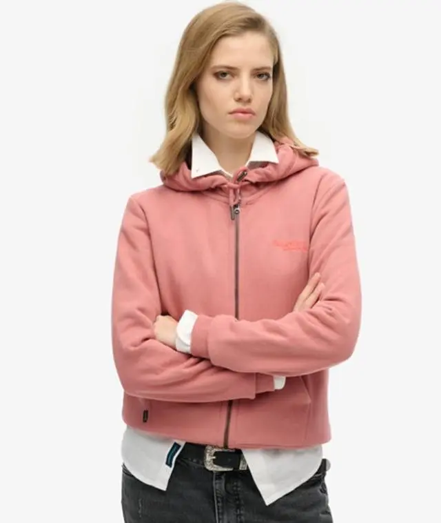 Superdry Women's Essential Logo Half Brushed Zip Hoodie Pink / Ash Rose - 