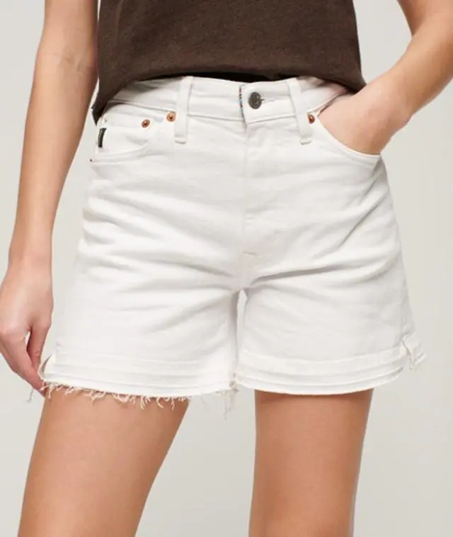 Superdry Women's Mid Rise Cut off Short White / Optic - 