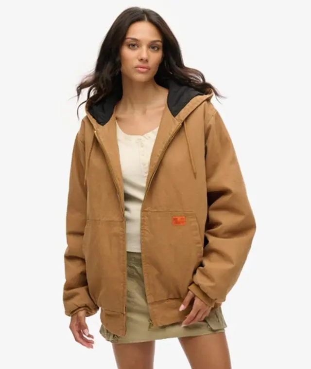 Superdry Women's Oversized Surplus Hooded Bomber Jacket Brown / Denim Co Tobacco Brown - 