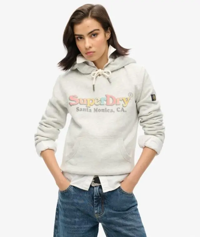 Superdry Women's Classic Rainbow Logo Hoodie, Light Grey, 