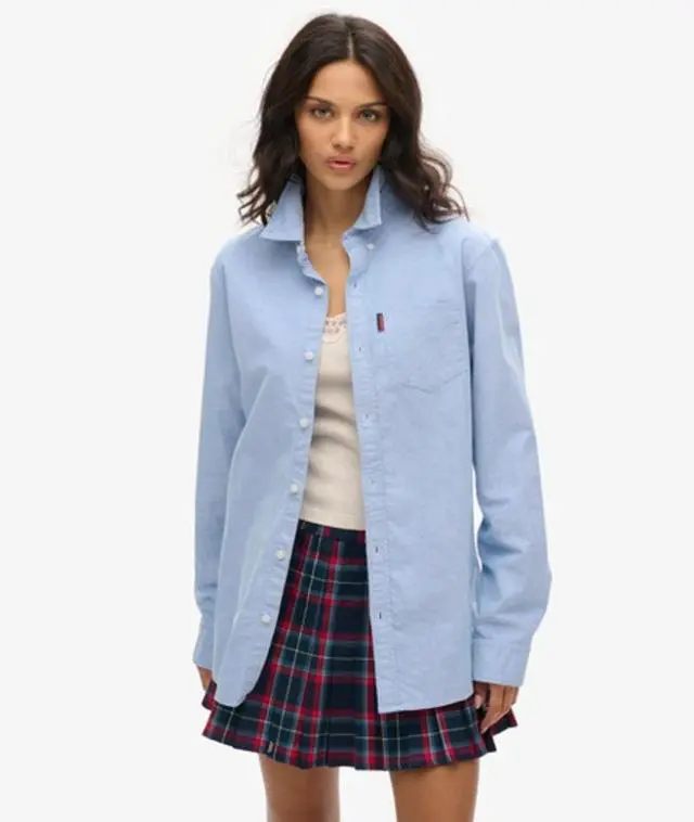 Superdry Women's Oversized Long Sleeved Oxford Shirt Blue / Classic Blue Oxford -