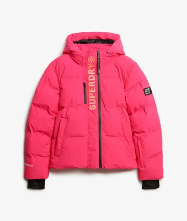 Superdry Women's Hooded Ski Boxy Puffer Jacket Pink / Hyper Fire Pink - 
