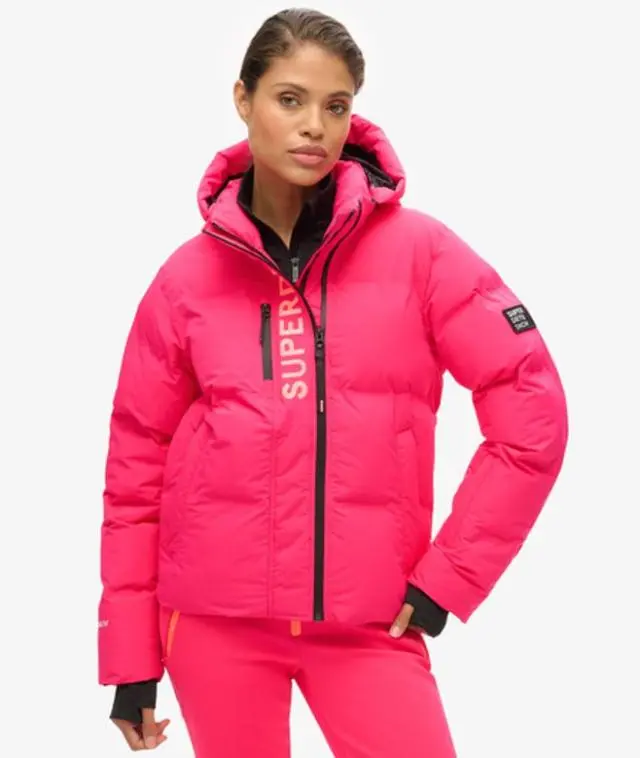 Superdry Women's Hooded Ski Boxy Puffer Jacket Pink / Hyper Fire Pink - 