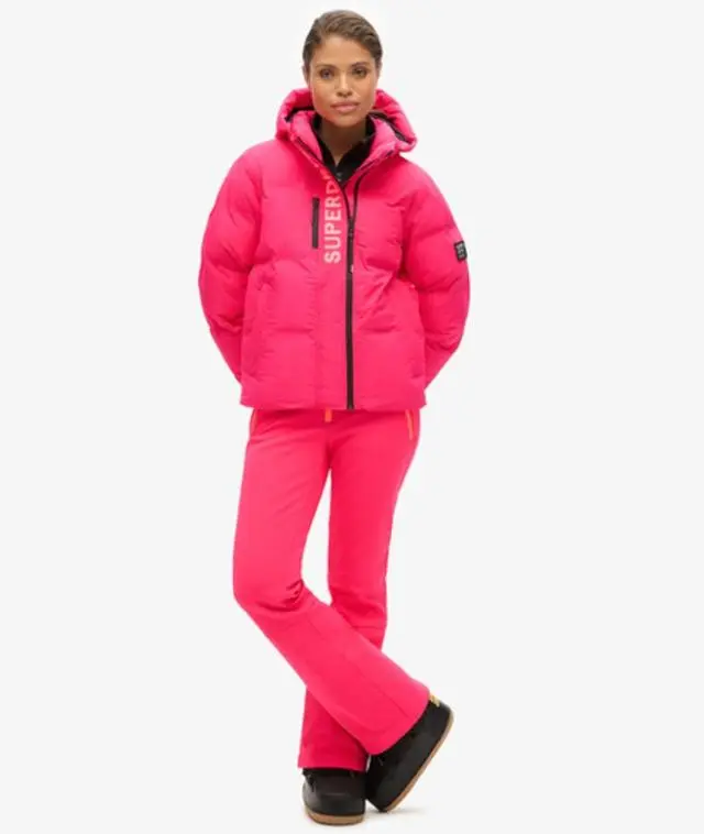 Superdry Women's Hooded Ski Boxy Puffer Jacket Pink / Hyper Fire Pink - 