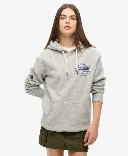 Superdry Women's Oversized Classic Vintage Logo Graphic Hoodie Grey / Athletic Grey Marl -