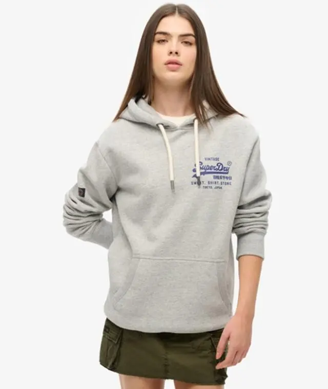 Superdry Women's Oversized Classic Vintage Logo Graphic Hoodie Grey / Athletic Grey Marl - 
