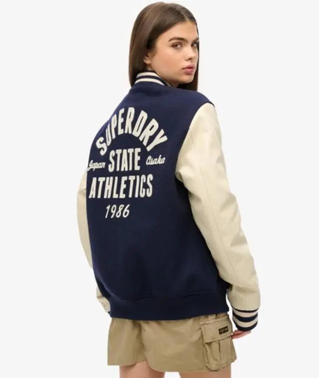 Superdry Women's Oversized Varsity Chain Stitch Bomber Navy / Atlantic Navy - 