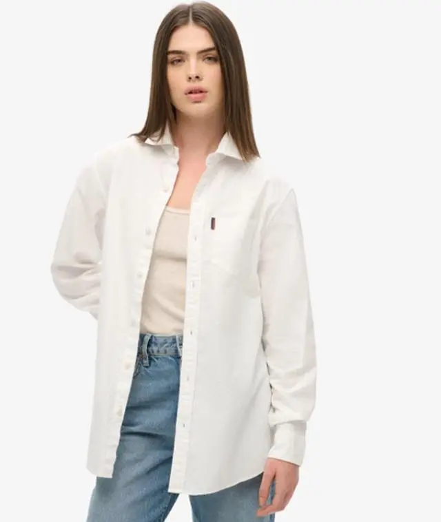Superdry Women's Oversized Long Sleeved Oxford Shirt White / Optic - 