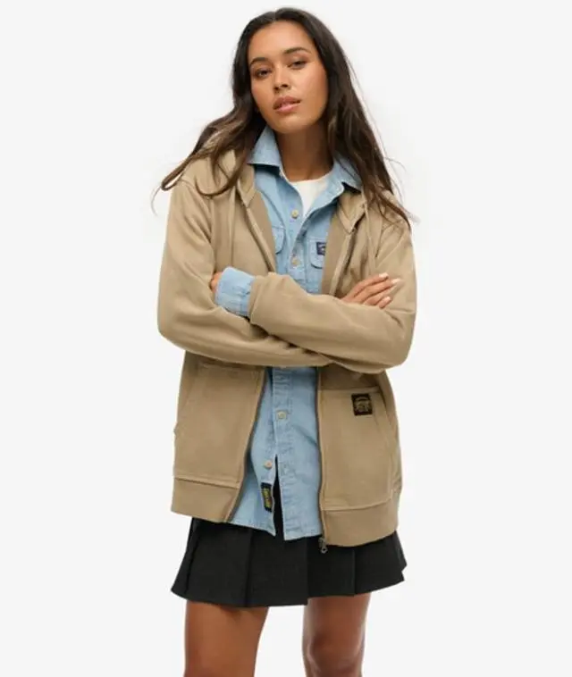Superdry Women's Classic Oversized Contrast Stitch Zip Hoodie, Light Brown, 