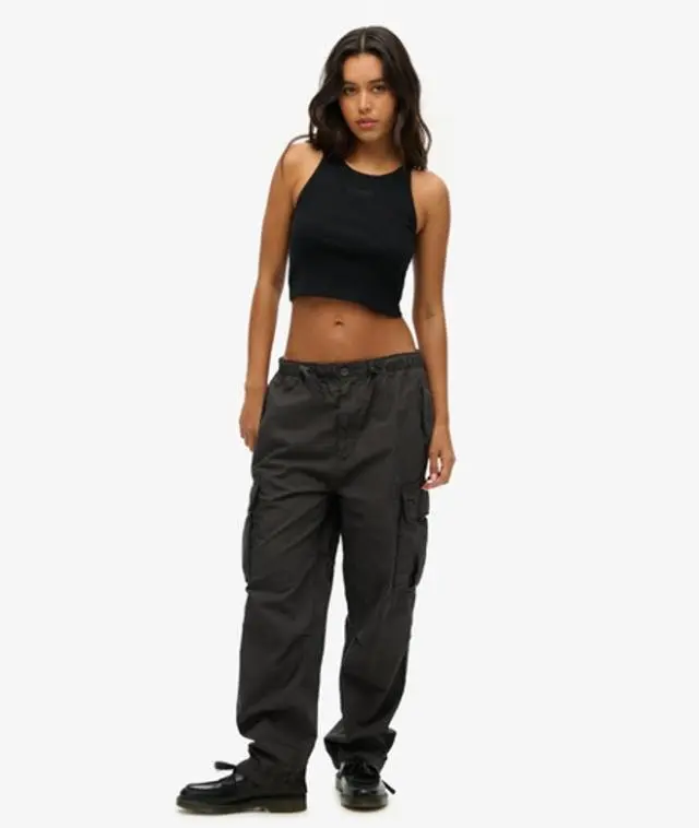 Superdry Women's Oversized Baggy Parachute Pants Black / Blackboard - 