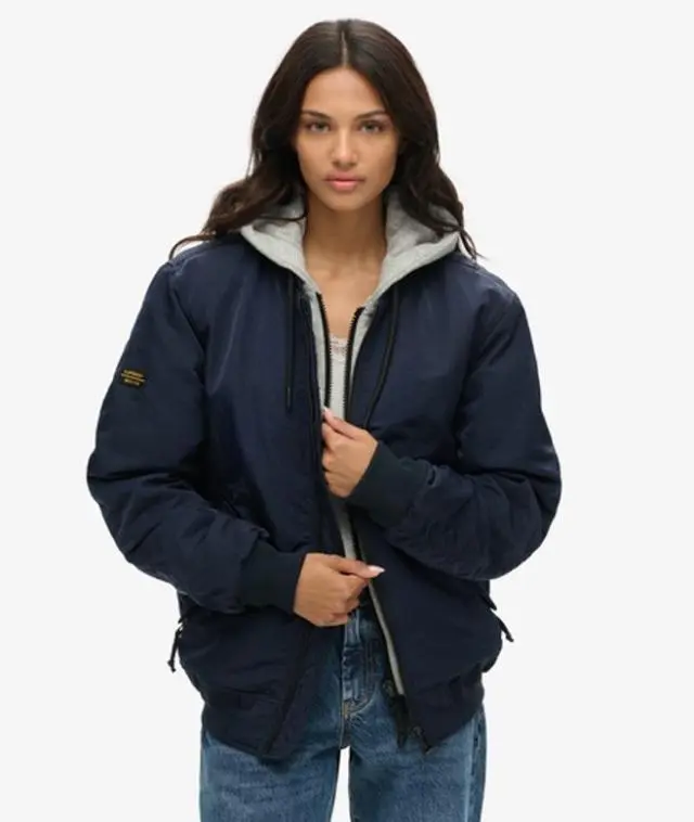 Superdry Women's Oversized Military Hooded MA1 Jacket, Navy Blue, 