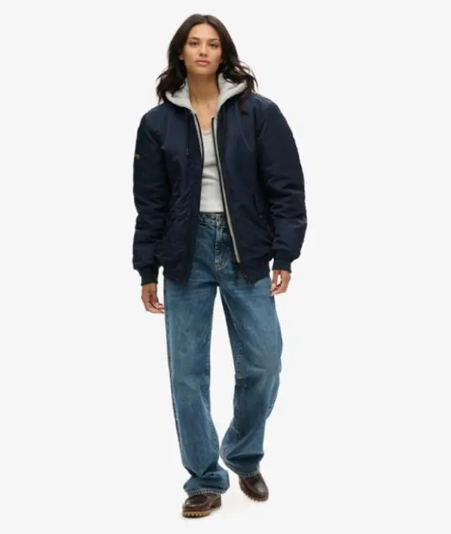Superdry Women's Oversized Military Hooded MA1 Jacket, Navy Blue, 