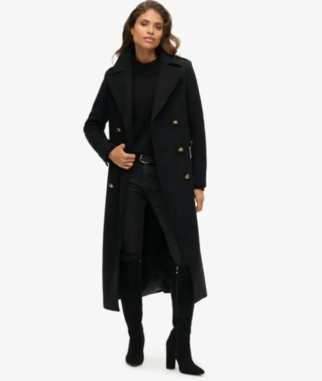 Superdry Women's Double Breasted Wool Blend Coat Black - 