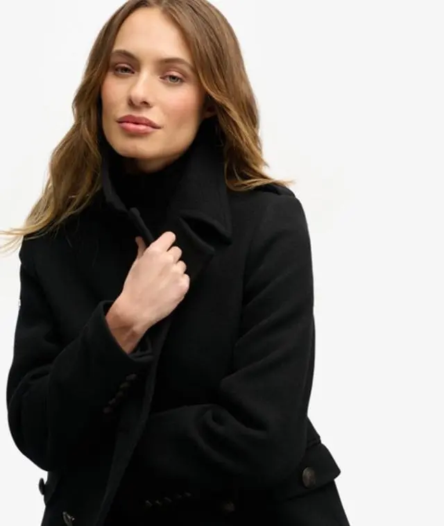 Superdry Women's Double Breasted Wool Blend Coat Black - 