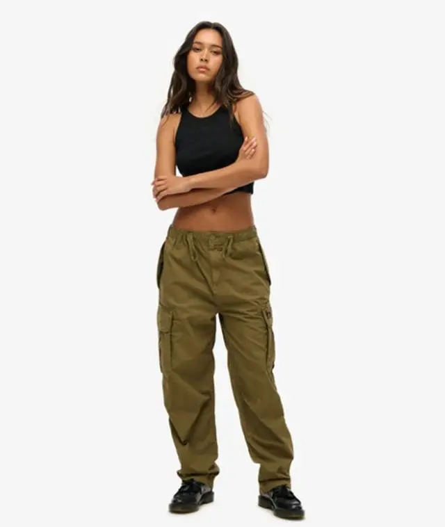 Superdry Women's Oversized Baggy Parachute Pants, Green, 