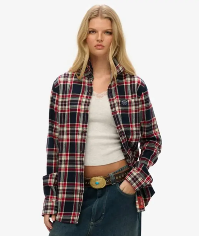 Superdry Women's Oversized Long Sleeve Cotton Lumberjack Shirt Navy / Kansas Check Navy - 