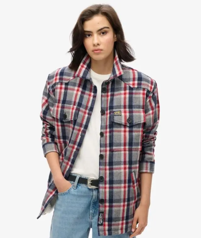 Superdry Women's Borg Check Overshirt Red / Red/grey Check -