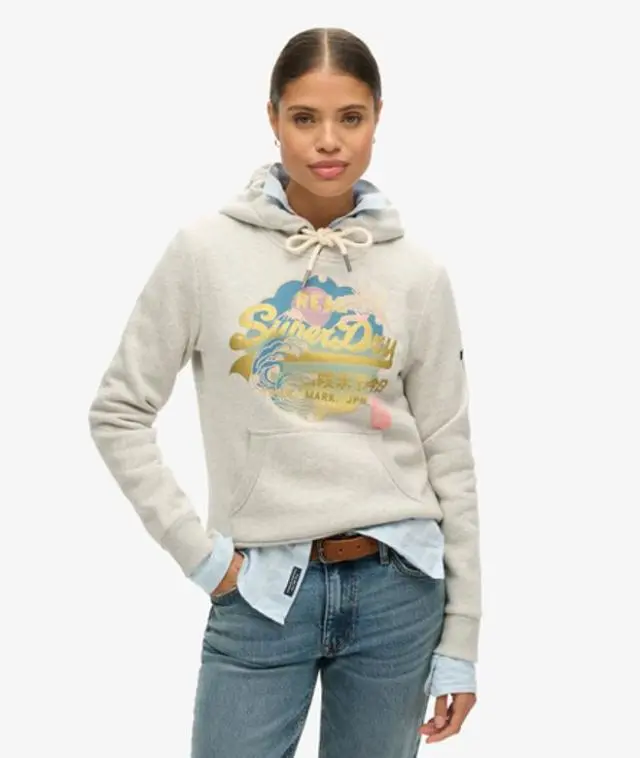 Superdry Women's Vintage Logo Itago Hoodie Light Grey / Glacier Grey Marl - 