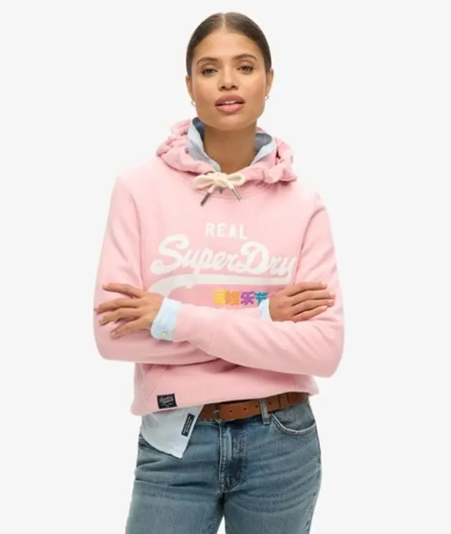 Superdry Women's Vintage Logo Pop Hoodie Pink / Coral Blush - 