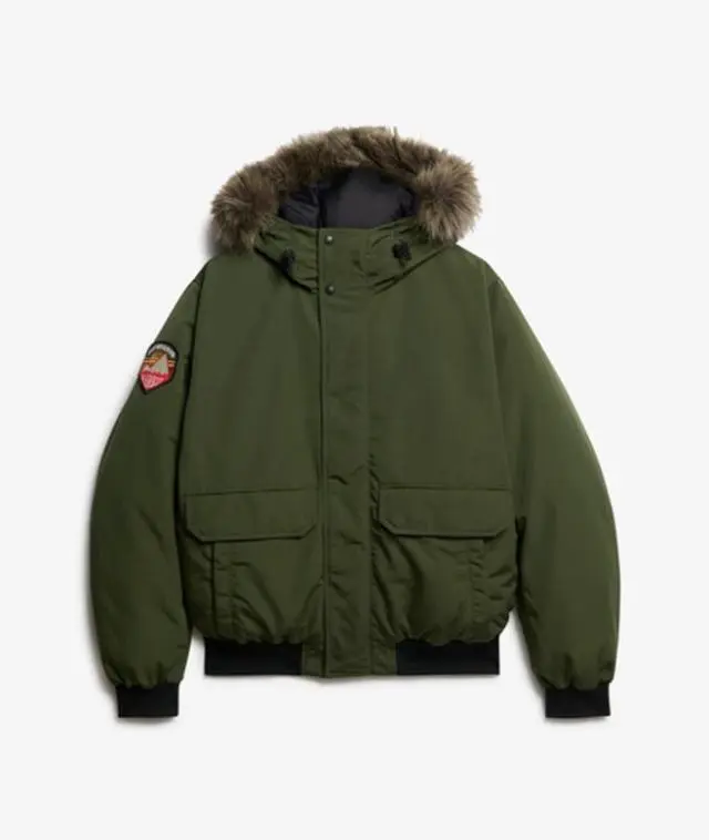 Superdry Women's Classic Oversized Everest Faux Fur Bomber Jacket, Dark Green, 