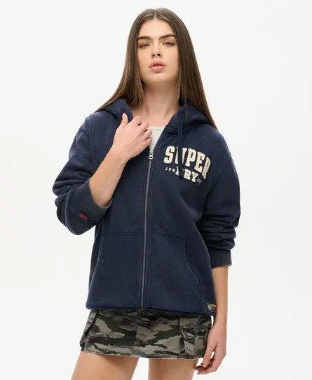 Superdry Women's Oversized Vintage Athletic Zip Hoodie Navy / Rich Navy -