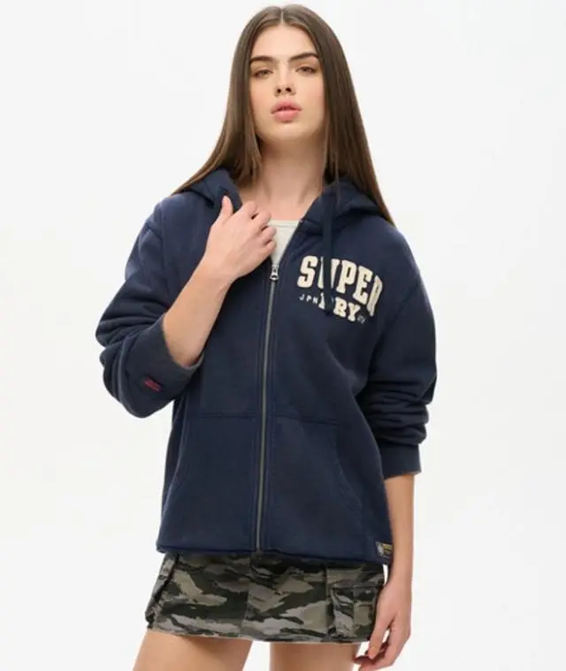 Superdry Women's Oversized Vintage Athletic Zip Hoodie Navy / Rich Navy - 