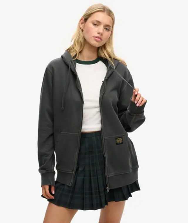 Superdry Women's Oversized Contrast Stitch Zip Hoodie Black / Washed Black - 