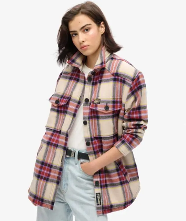 Superdry Women's Borg Check Overshirt Brown / Brown/purple/yellow Check - 