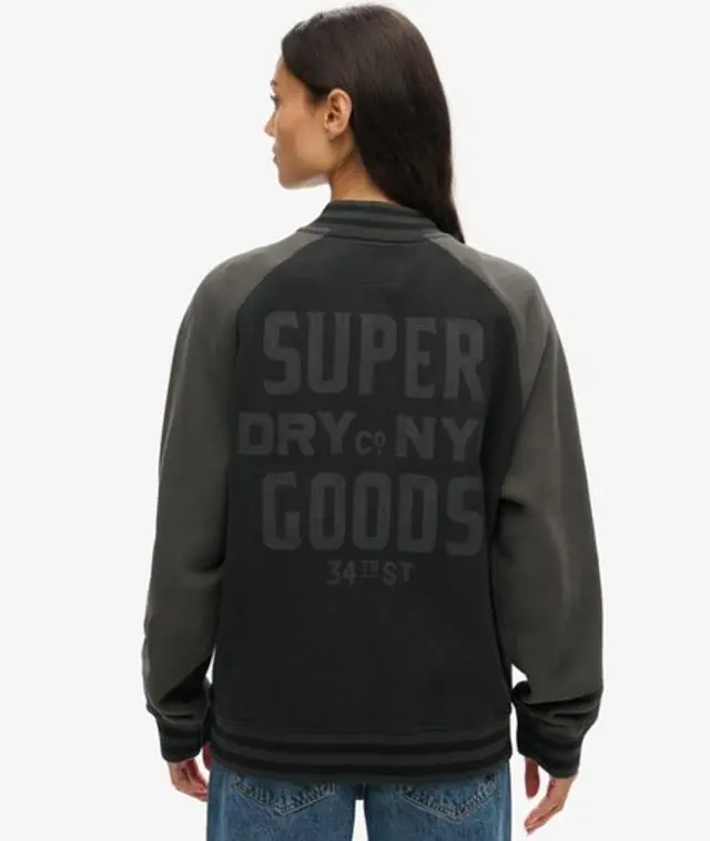 Superdry Women's Colourblock Oversized College Graphic Jersey Bomber Jacket, Black, 