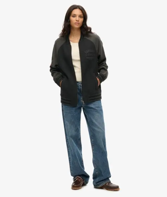 Superdry Women's Oversized College Graphic Jersey Bomber Jacket Black - 