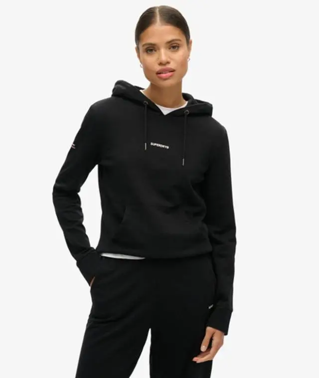 Superdry Women's Classic Logo Print Plain Hoodie, Black, 