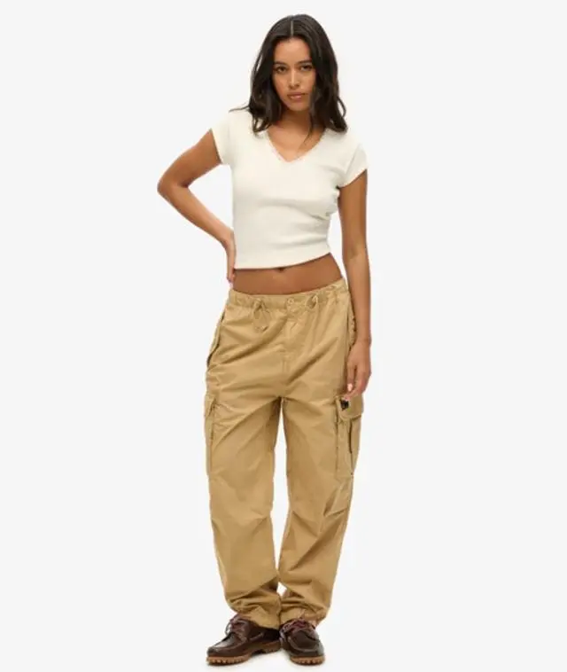Superdry Women's Oversized Baggy Parachute Pants Beige / Dress Beige - 