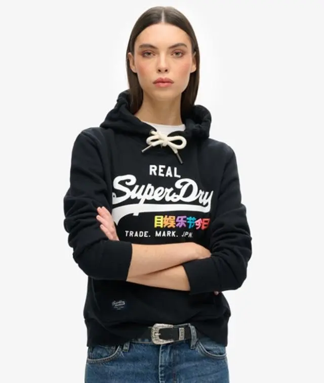 Superdry Women's Vintage Logo Pop Hoodie Black - 