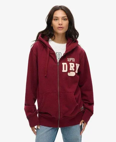 Superdry Women's Oversized Vintage Athletic Zip Hoodie Red / Rich Burgundy -