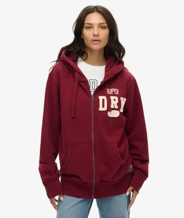 Superdry Women's Oversized Vintage Athletic Zip Hoodie Red / Rich Burgundy - 