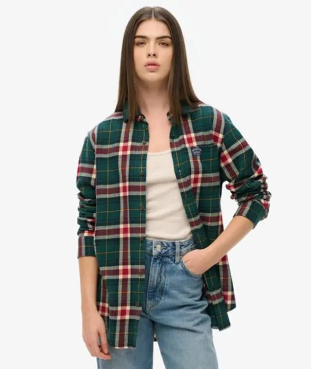 Superdry Women's Oversized Long Sleeve Cotton Lumberjack Shirt Green / Oregon Check Green - 