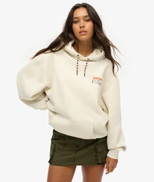 Superdry Women's Oversized Utility Sport Logo Hoodie Cream / Nordic Bone Grey - 