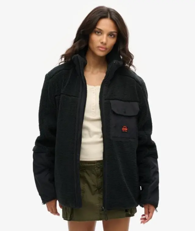 Superdry Women's Oversized Expedition Borg Hybrid Jacket Black / Noir - 