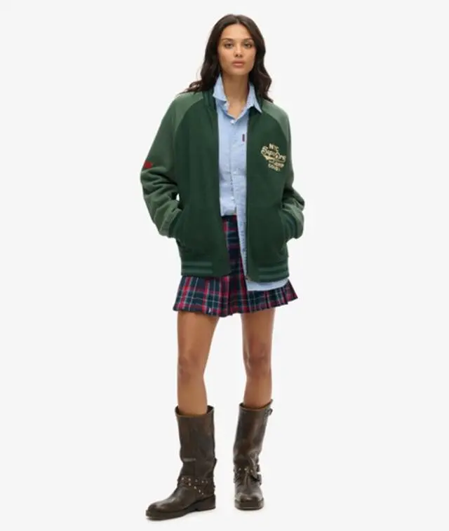 Superdry Women's Oversized College Graphic Jersey Bomber Jacket Green / Forest Green - 