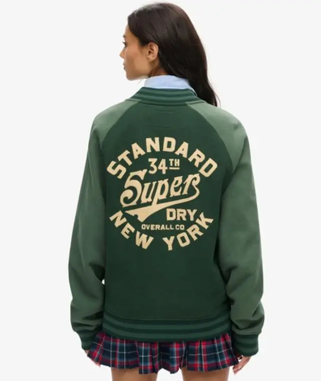 Superdry Women's Oversized College Graphic Jersey Bomber Jacket Green / Forest Green - 
