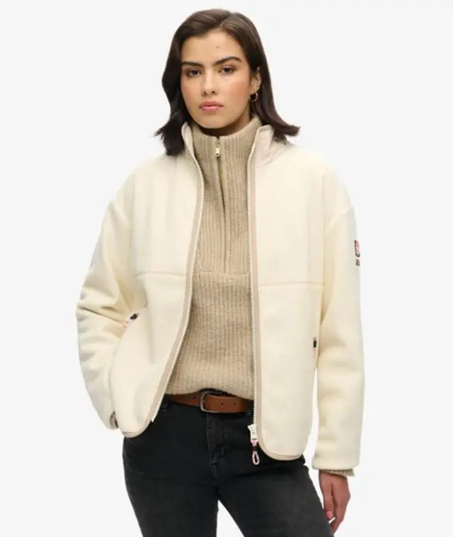 Superdry & Co Women's Active Full Zip Fleece Cream / Rice White - 